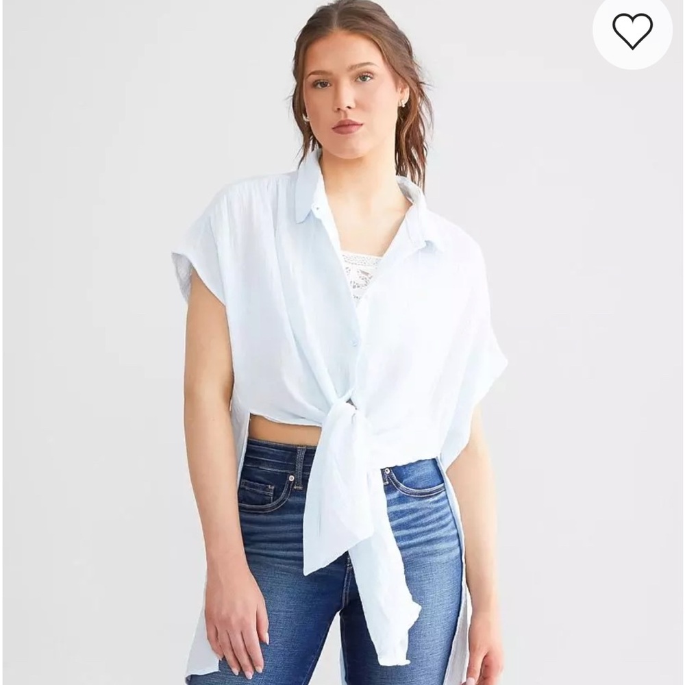 Hyfve White Endless Appeal Gauze Button Down Front Tie Dolman‎ Shirt Size S